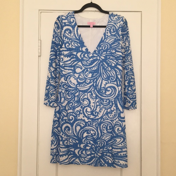 Lilly Pulitzer Blue & White Summer Dress L 12 - 14